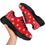 Red Paisley Bandana Print Black Chunky Shoes