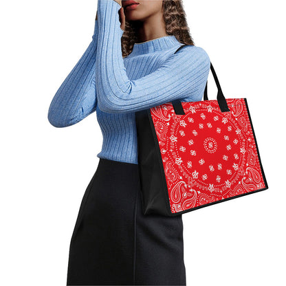 Red Paisley Bandana Print Canvas Tote Bag