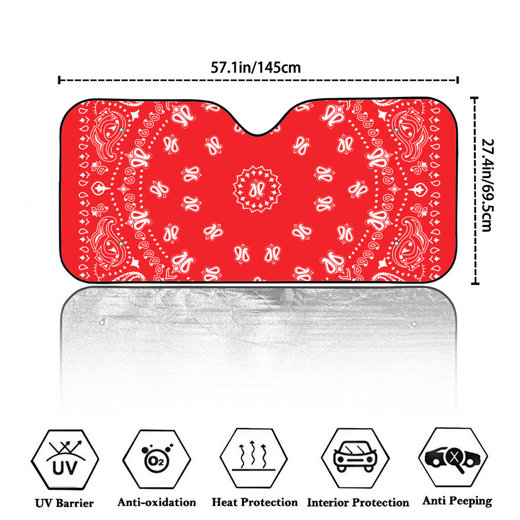 Red Paisley Bandana Print Car Windshield Sun Shade