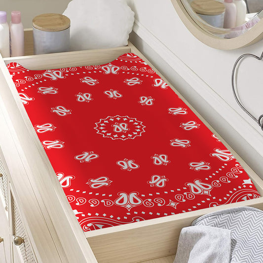 Red Paisley Bandana Print Changing Pad Cover