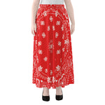Red Paisley Bandana Print Chiffon Maxi Skirt