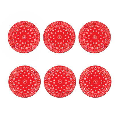 Red Paisley Bandana Print Coaster Set