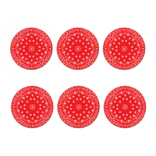 Red Paisley Bandana Print Coaster Set