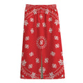 Red Paisley Bandana Print Cotton Front Slit Maxi Skirt