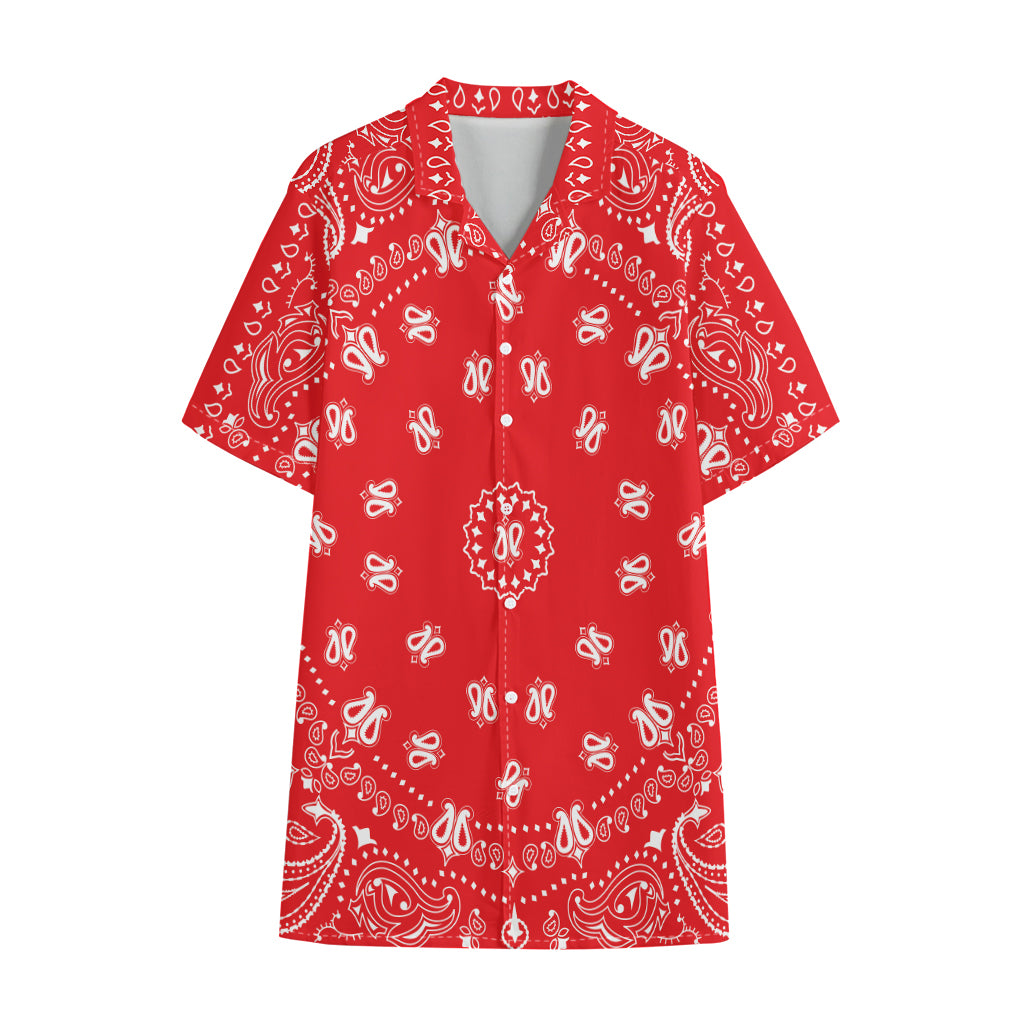 Red Paisley Bandana Print Cotton Hawaiian Shirt