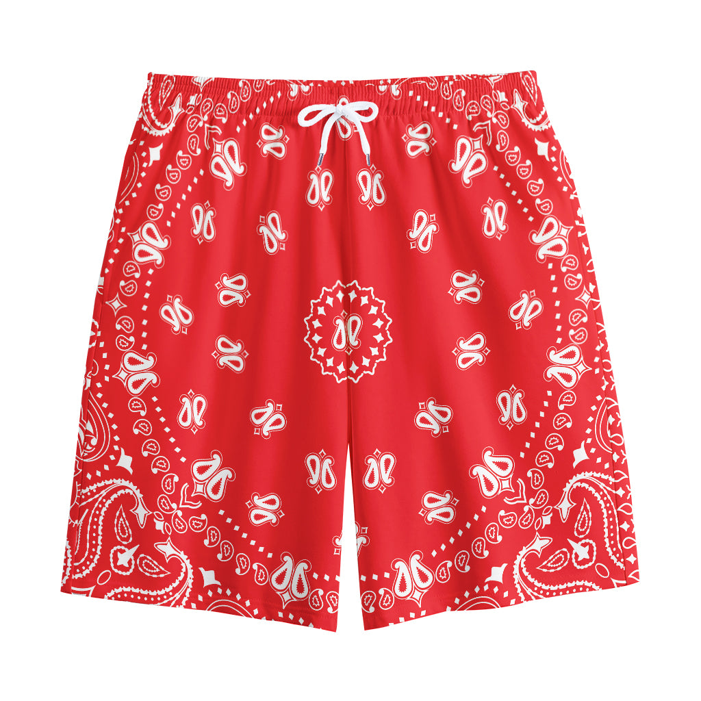 Red Paisley Bandana Print Cotton Shorts