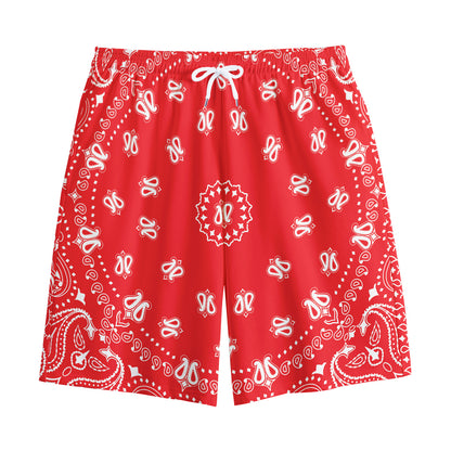 Red Paisley Bandana Print Cotton Shorts