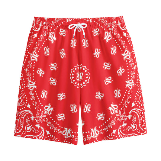 Red Paisley Bandana Print Cotton Shorts