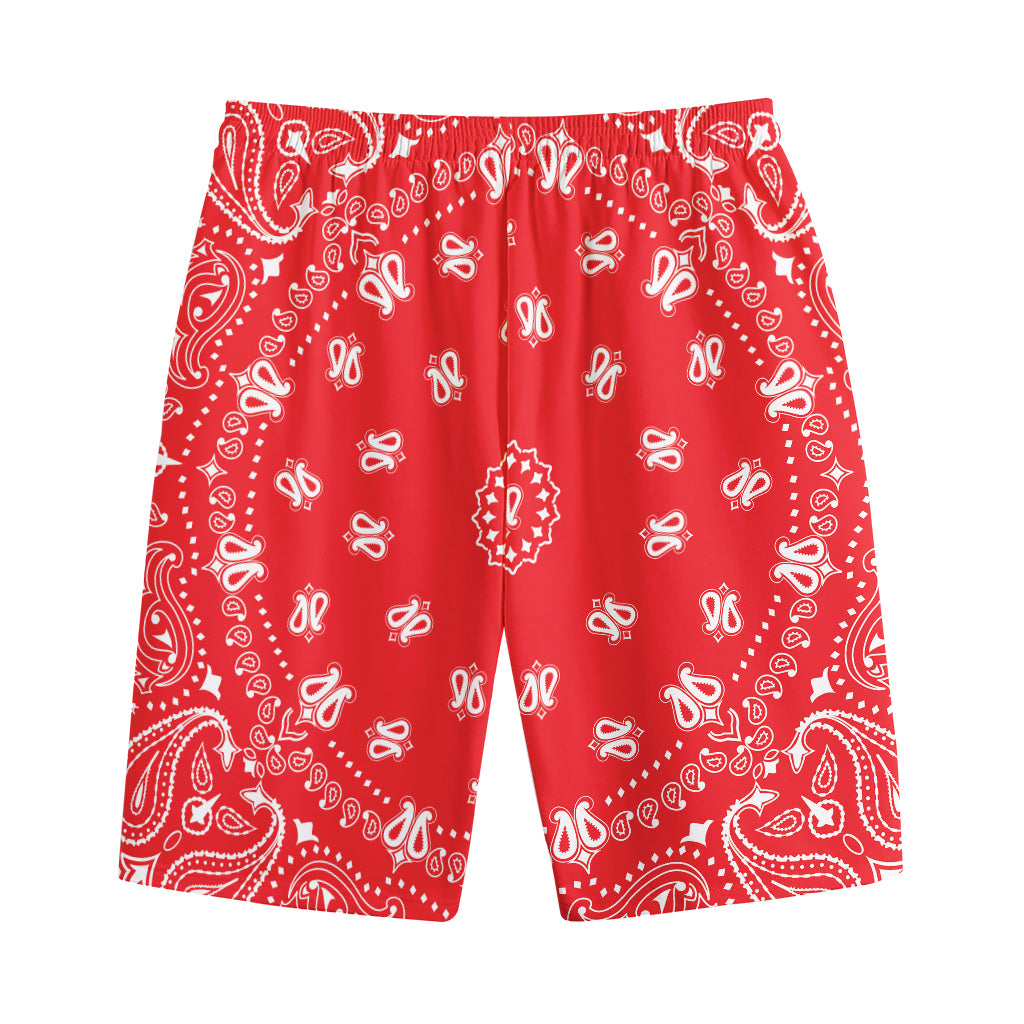 Red Paisley Bandana Print Cotton Shorts