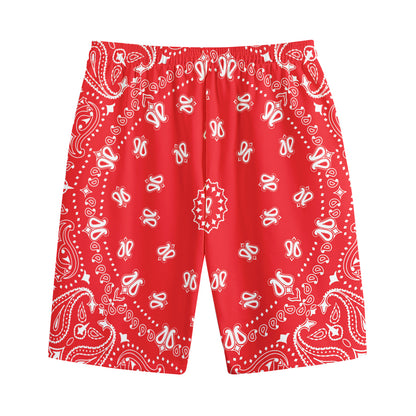 Red Paisley Bandana Print Cotton Shorts