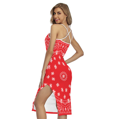 Red Paisley Bandana Print Cross Back Cami Dress
