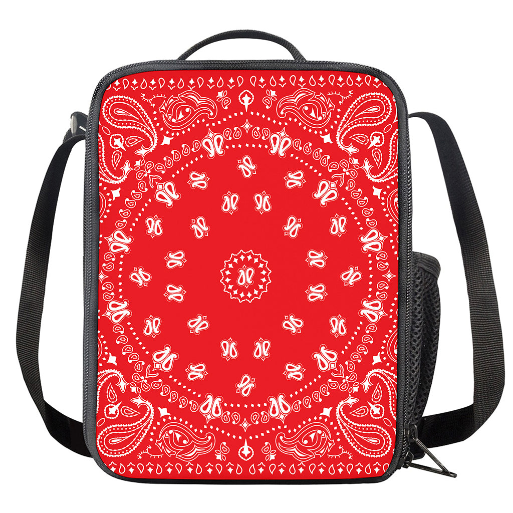 Red Paisley Bandana Print Crossbody Lunch Bag
