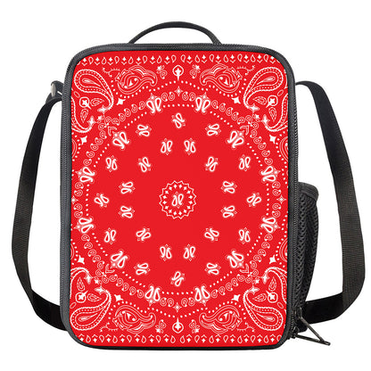 Red Paisley Bandana Print Crossbody Lunch Bag