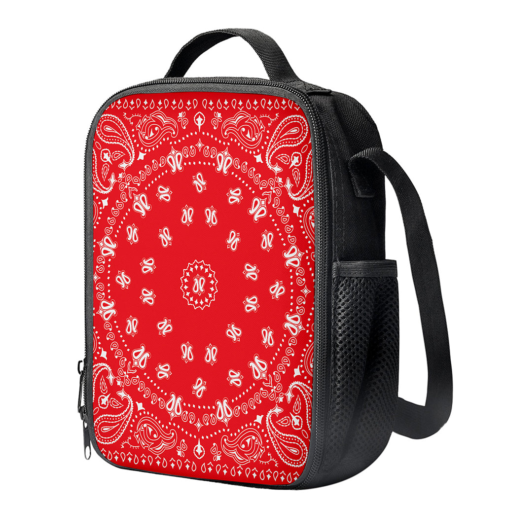 Red Paisley Bandana Print Crossbody Lunch Bag