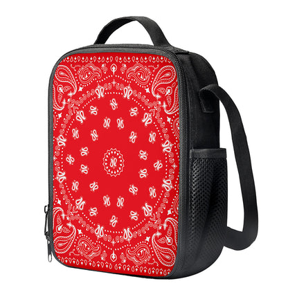 Red Paisley Bandana Print Crossbody Lunch Bag