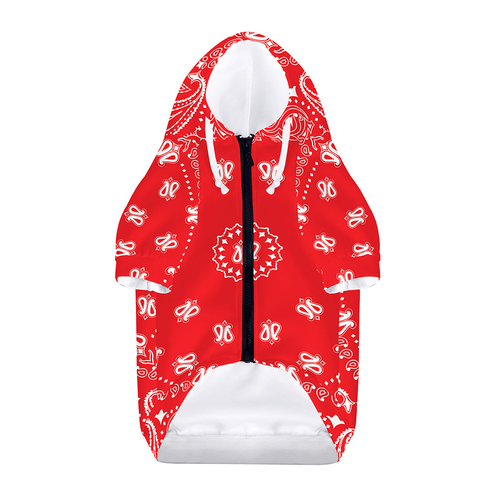 Red Paisley Bandana Print Dog Zip Up Hoodie