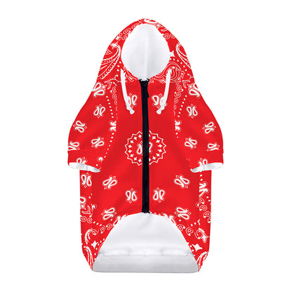 Red Paisley Bandana Print Dog Zip Up Hoodie