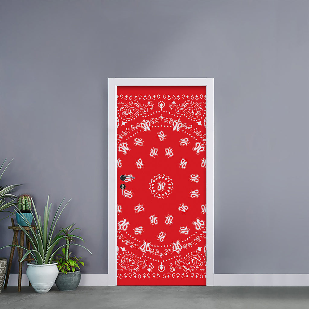 Red Paisley Bandana Print Door Sticker