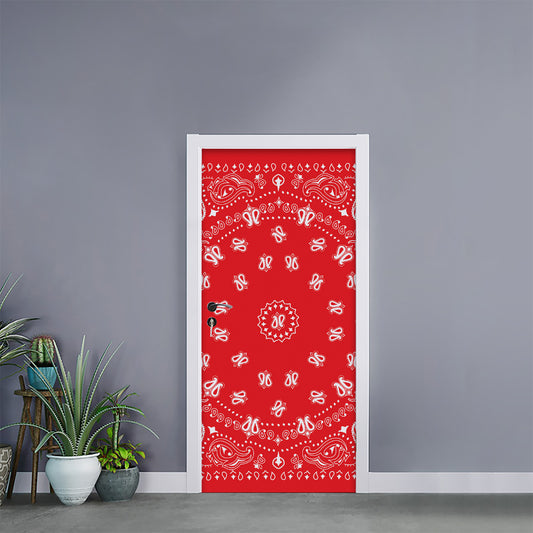 Red Paisley Bandana Print Door Sticker