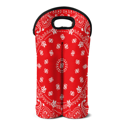 Red Paisley Bandana Print Double Neoprene Wine Tote
