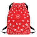 Red Paisley Bandana Print Drawstring Backpack