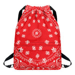 Red Paisley Bandana Print Drawstring Backpack