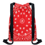 Red Paisley Bandana Print Drawstring Backpack