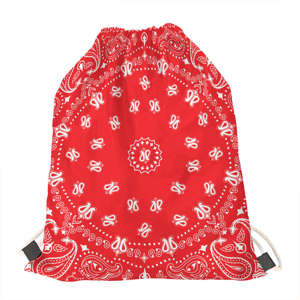 Red Paisley Bandana Print Drawstring Bag