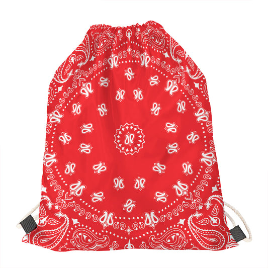 Red Paisley Bandana Print Drawstring Bag