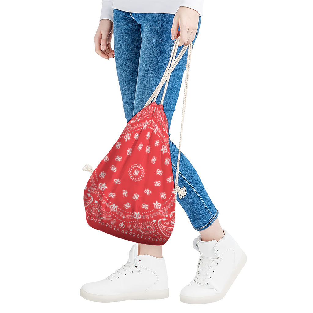 Red Paisley Bandana Print Drawstring Bag