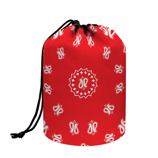 Red Paisley Bandana Print Drawstring Makeup Bag