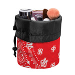 Red Paisley Bandana Print Drawstring Makeup Bag