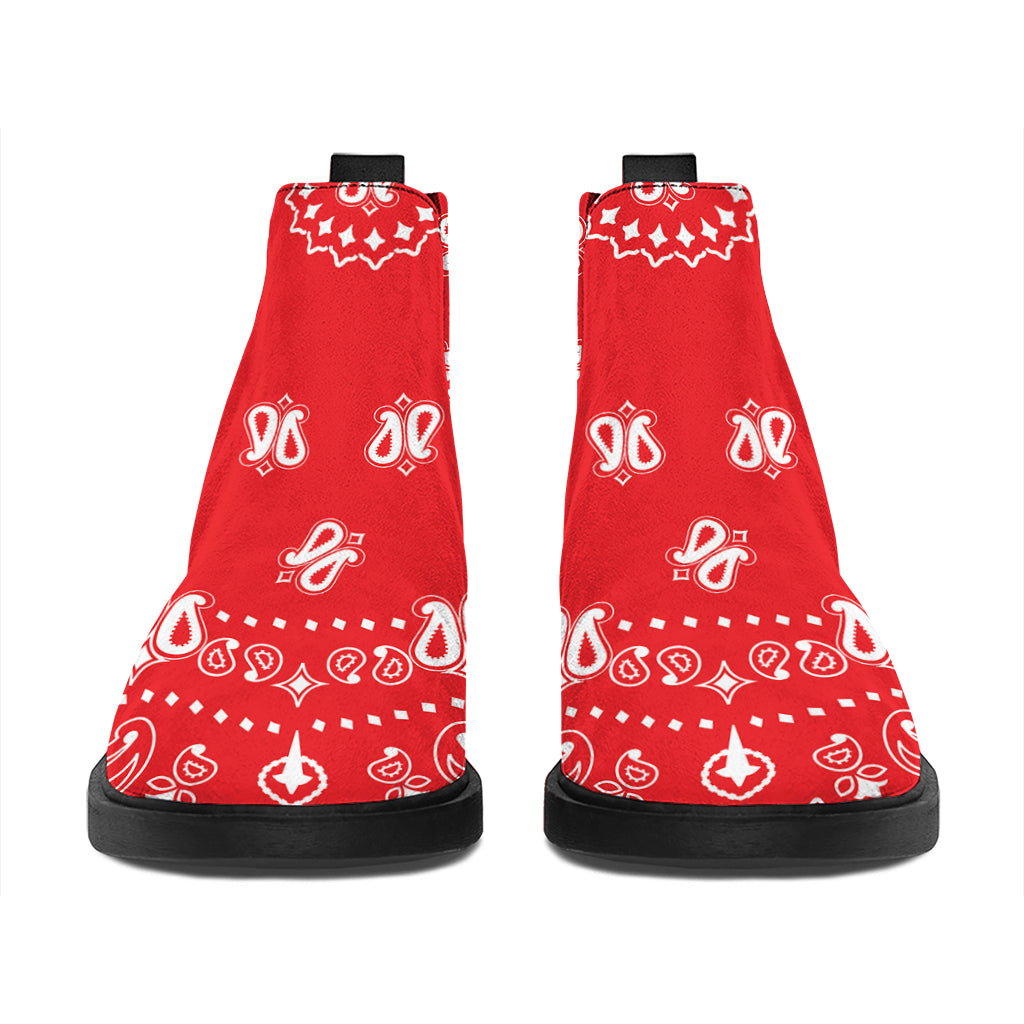 Red Paisley Bandana Print Flat Ankle Boots