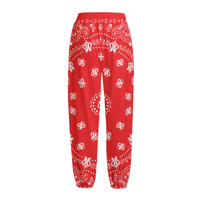 Red Paisley Bandana Print Fleece Lined Knit Pants