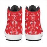 Red Paisley Bandana Print High Top Leather Sneakers