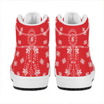Red Paisley Bandana Print High Top Leather Sneakers