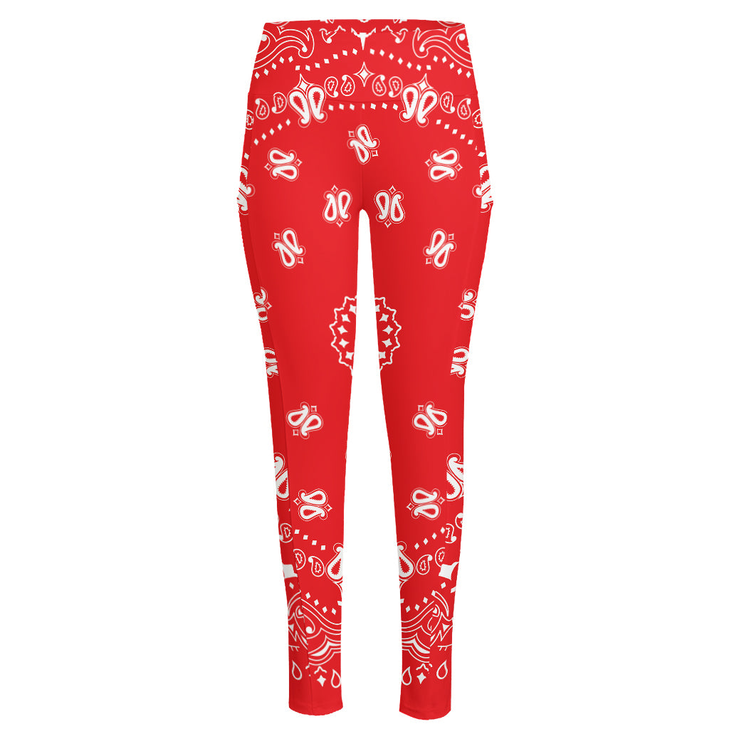 Red Paisley Bandana Print High-Waisted Pocket Leggings