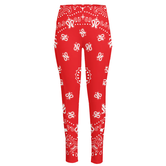 Red Paisley Bandana Print High-Waisted Pocket Leggings