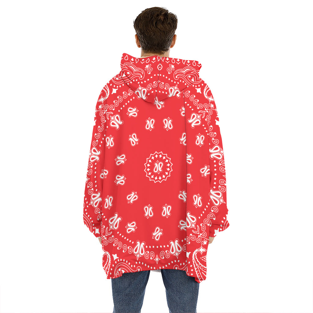 Red Paisley Bandana Print Hoodie Blanket