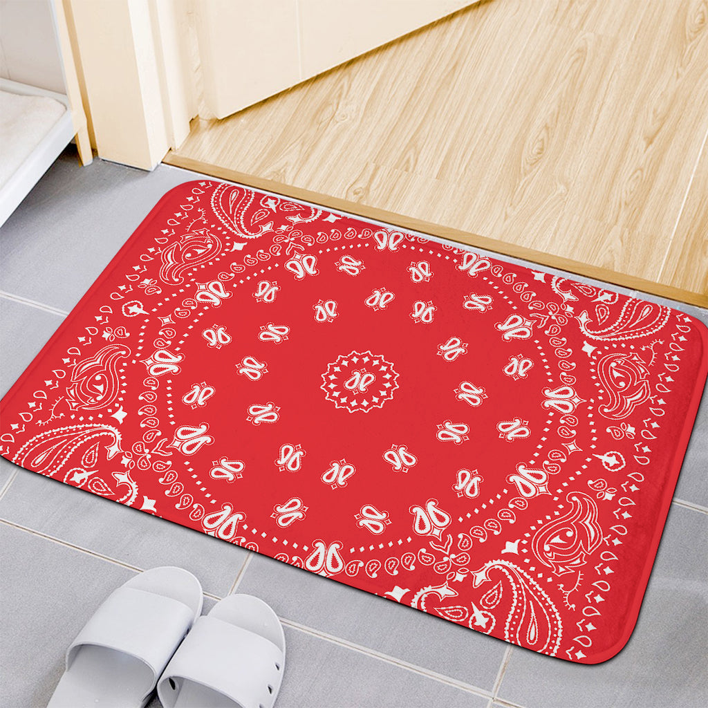 Red Paisley Bandana Print Indoor Door Mat