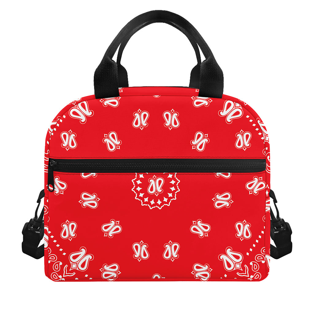 Red Paisley Bandana Print Insulated Lunch Bag