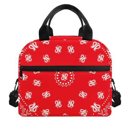 Red Paisley Bandana Print Insulated Lunch Bag