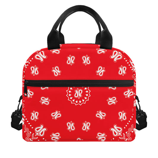 Red Paisley Bandana Print Insulated Lunch Bag
