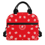 Red Paisley Bandana Print Insulated Lunch Bag