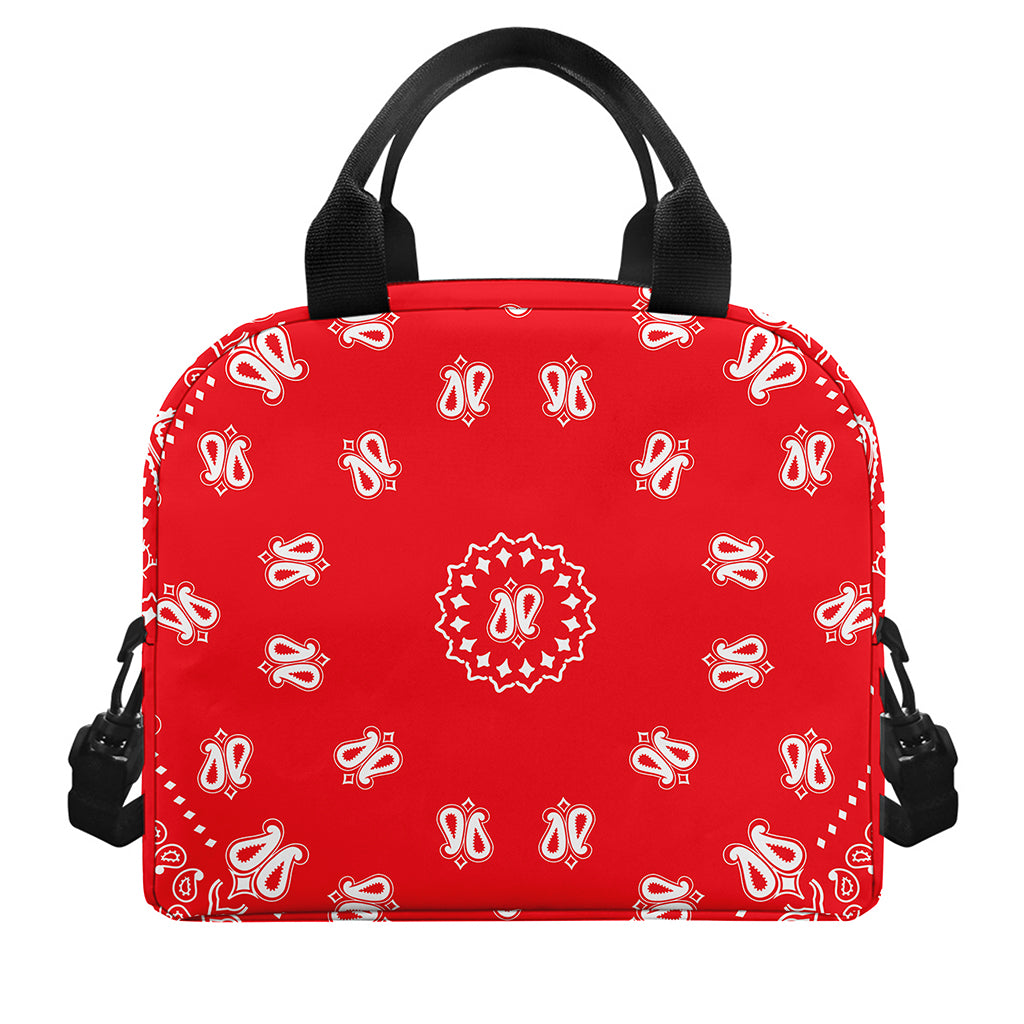 Red Paisley Bandana Print Insulated Lunch Bag