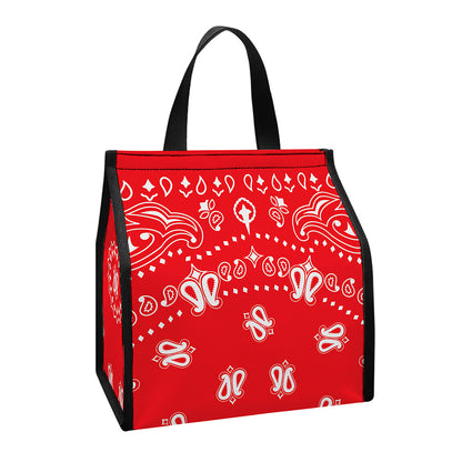 Red Paisley Bandana Print Insulated Lunch Tote