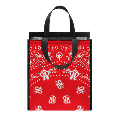 Red Paisley Bandana Print Insulated Lunch Tote