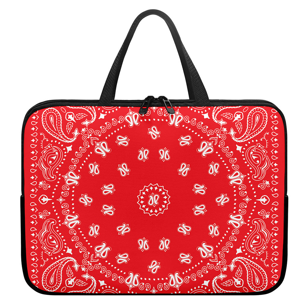 Red Paisley Bandana Print Laptop Sleeve With Handle