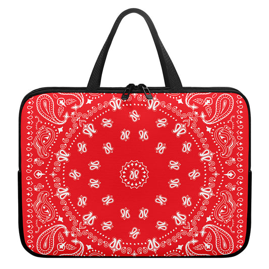 Red Paisley Bandana Print Laptop Sleeve With Handle