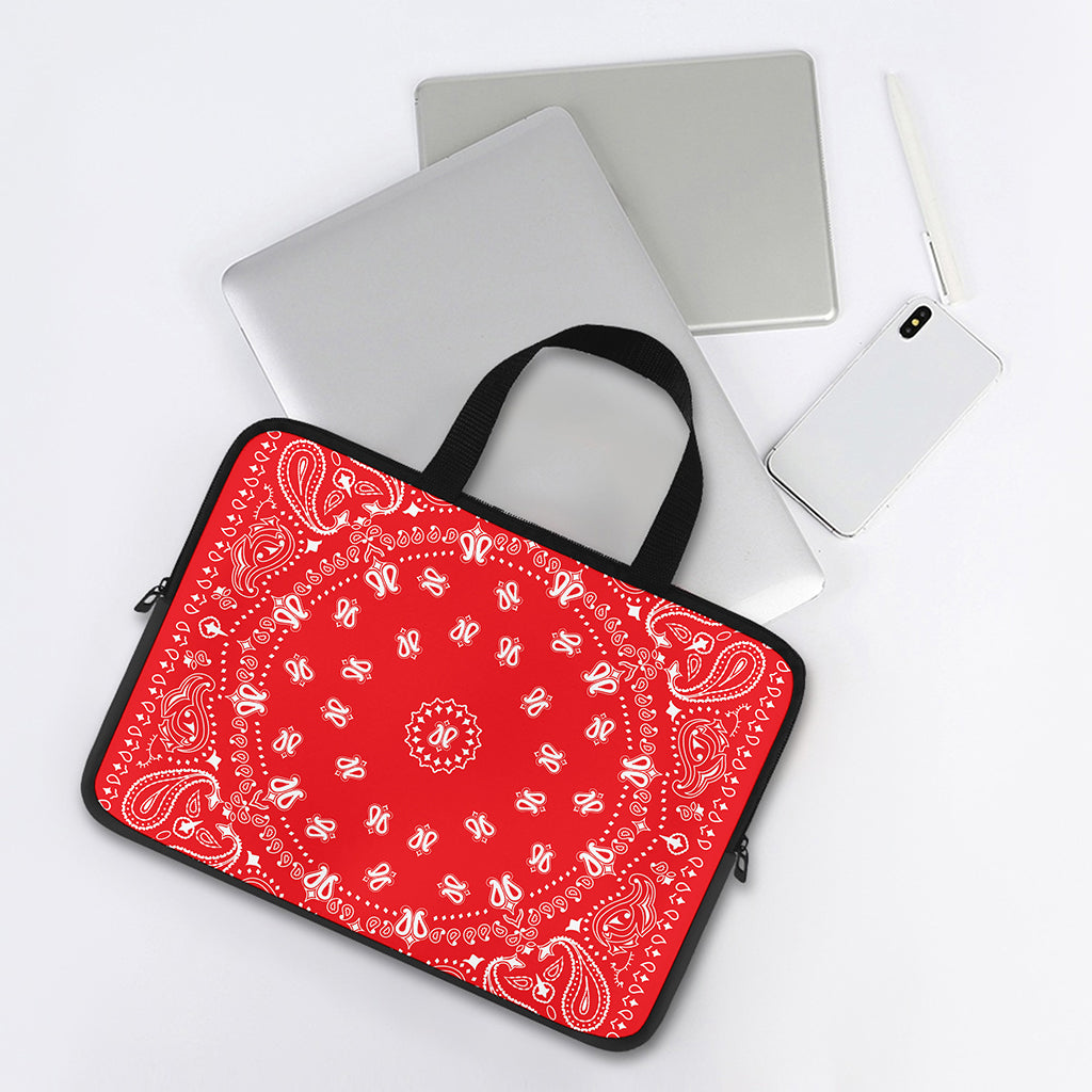 Red Paisley Bandana Print Laptop Sleeve With Handle
